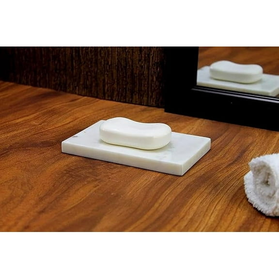 Marble Stone Soap Dish Bath Accessories for Bath Tub or Wash Basin in Curvy Rectangular Shape Made Out of Indian White Marble