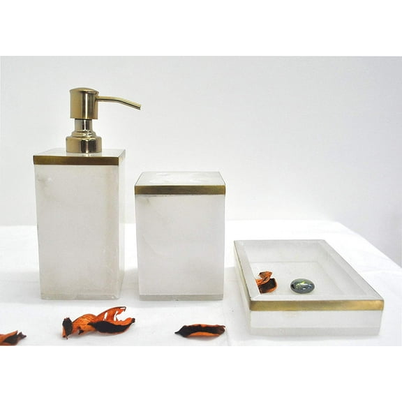 Marble Stone Soap Dispenser, Toothbrush Holder and Soap Dish Bathroom Accessory -Set of 3 Pieces