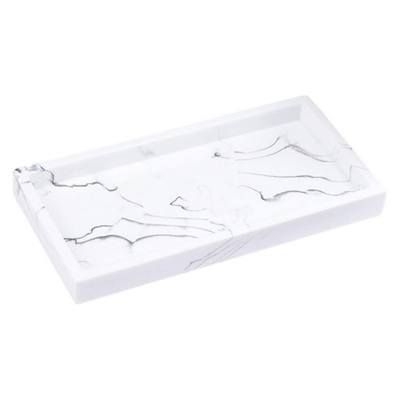 Marble Storage Tray Washroom Vanity Tray Kitchen Dresser Countertop Storage Holder Jewelry Dish Cosmetics Organizer Hotel Decoration - White