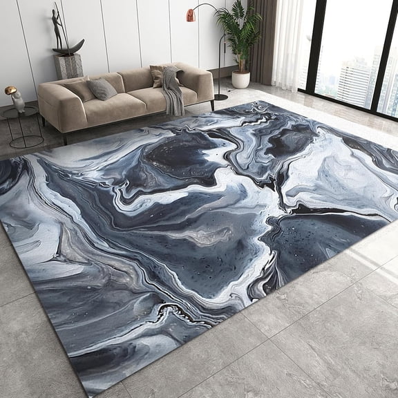 Marble Style Area Rugs, Abstract Paint Fluid Texture Outdoor Carpet, Modern Soft Foldable Non Slip Durable Easy Clean Rug for Under Dining Office Bedroom Home Decor Mats 4ft x 7ft