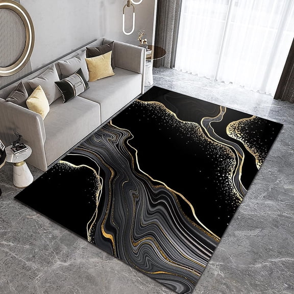 Marble Style Area Rugs, Gilded Stone Grain Texture Outdoor Carpet, Modern Indoor Non-Slip Breathable Durable Rug for Bedroom Living Room Study Playing Home Decor Mats 4ft x 6ft