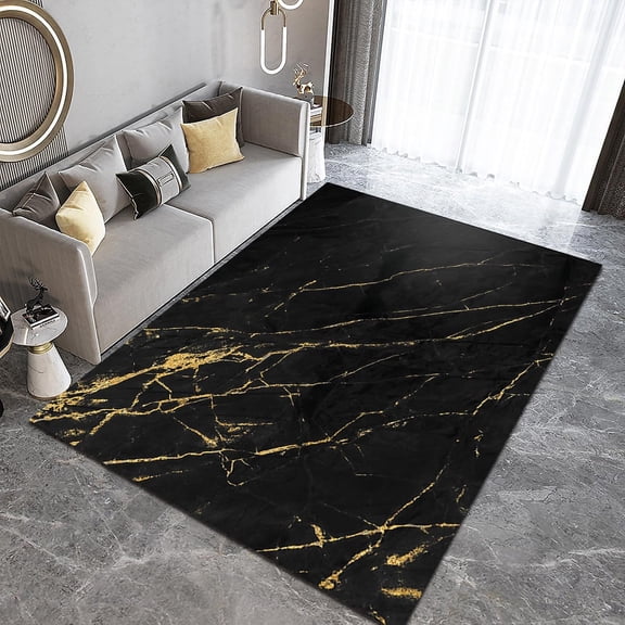 Marble Style Area Rugs, Gold Abstract Stone Grain Texture Outdoor Carpet, Modern Non-Shedding Indoor Foldable Easy to Clean Rug for Hallway Living Room Kitchen Office 4ft x 8ft