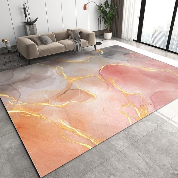 Marble Style Area Rugs, Gray Pink Watercolor Fluid Texture Outdoor Carpet, Modern Indoor Non-slip Breathable Durable Easy to Clean Rug for Home Living Room Bedroom Office Decor Mats 2'x3'