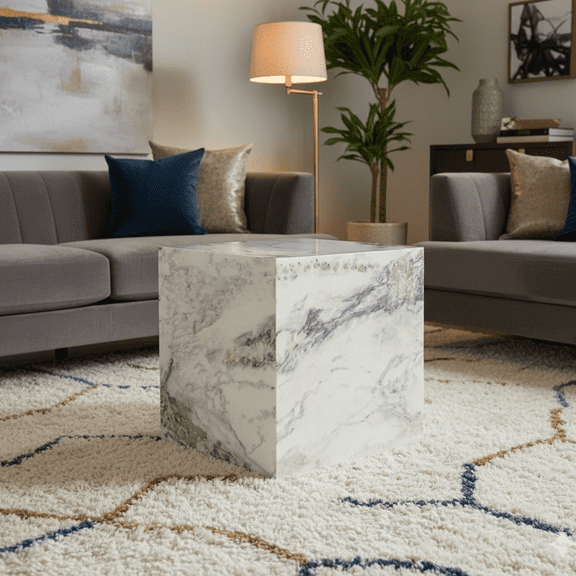 Marble Style Cube End Table