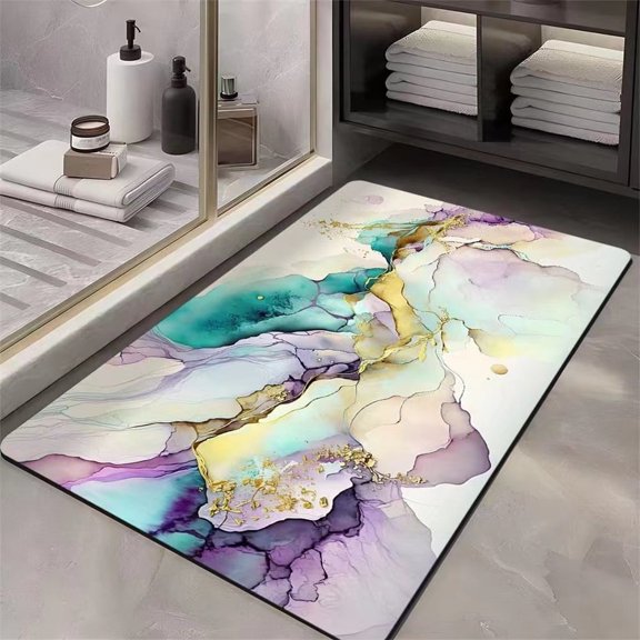 Marble Style Soft Diatom Mud Floor Mat Bathroom Toilet Entrance Foot Mat,Absorbing, Anti slip, Quick Drying Foot Rug(15.7 inch * 23.6 inch)