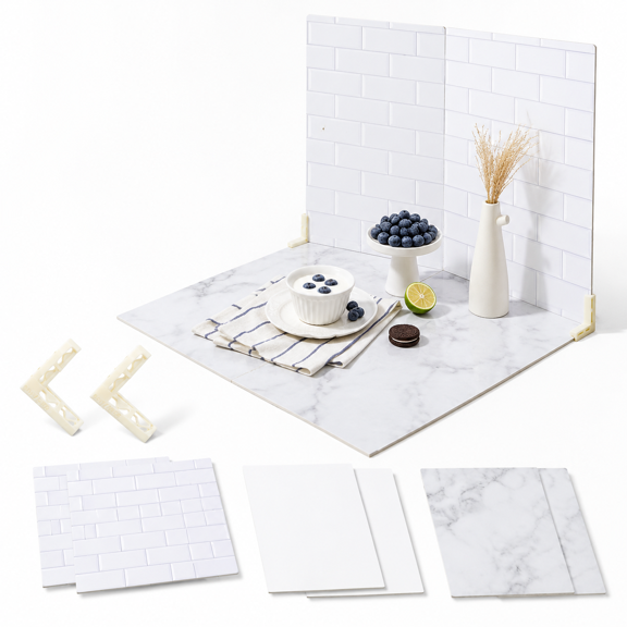 Marble+Subway Tile 24x24 Inch Flat Lay Photo Studio Backdrop Boards