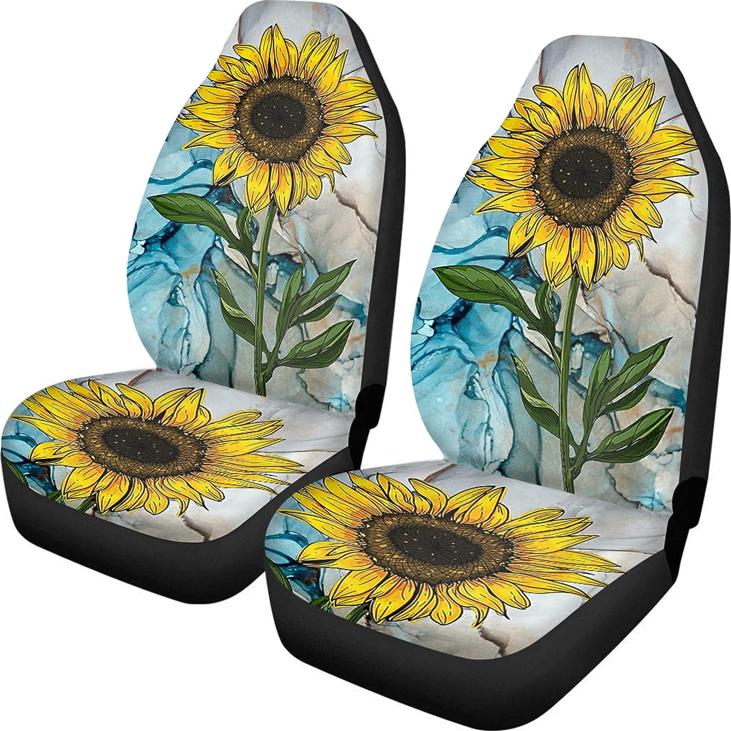 Marble Sunflower Car Seat Covers Full Set Front Car Seat Protector Cover Interior Covers for