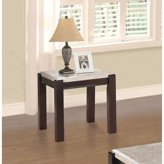 Marble Surface, Cherry - Toned Frame / Transitional End Table for Space