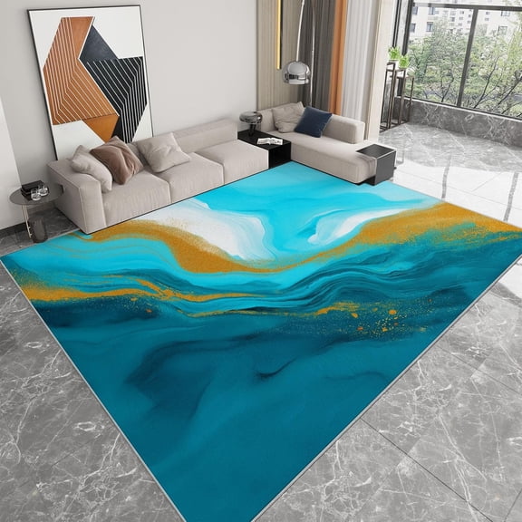 Marble Swirl Area Rugs, Elegant Art Marble Swirls Carpet, Washable Non Slip Low Pile Soft Rug for Living Room Bedroom Office Decor Mat 5x8ft