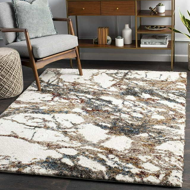Marble Swirl Collection Living Room Bedroom Dining Room Runner Rug - Modern Abstract Contemporary Carpet - Blue  Grey  Beige - 2&#39;7&#34; x 7&#39;7&#34;