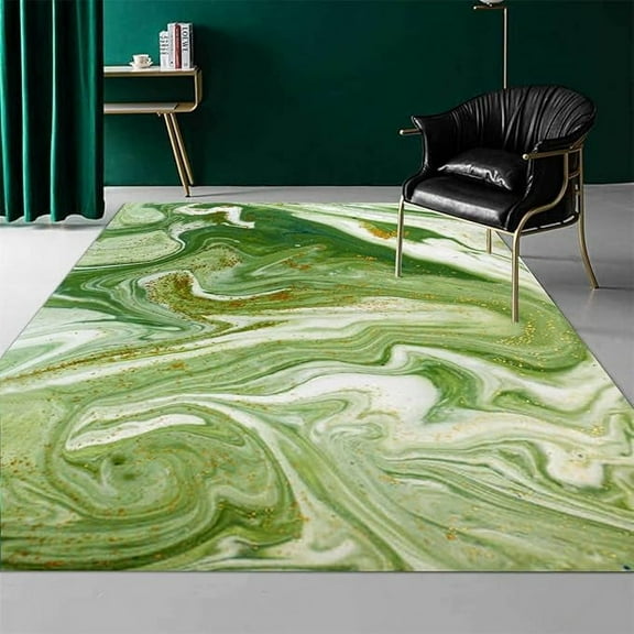 Marble Swirl Cream Green Modern Abstract Area Rug Washable Soft Aesthetic Large Carpet For Living Room Bedroom Dining Room No-Slip Indoor Floor Cover Runner Rug Doormat 3 x 5ft