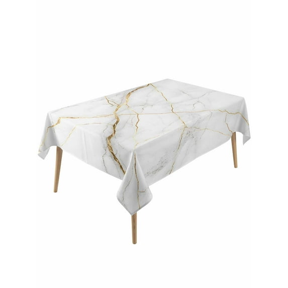 Marble Table Cloth, Grey Golden Crack Minimalistic Abstract Waterproof Tablecloth for Rectangle Tables, Reusable Washable Fabric Table Cover for Restaurant Kitchen Dining Tables 60"x120"