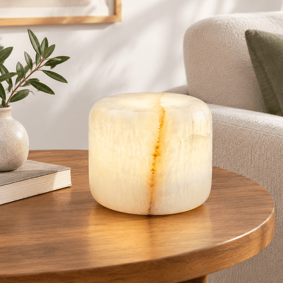Marble Table Lamp with Jade-like Texture, Compact Egg Shape, Cordless Rechargeable