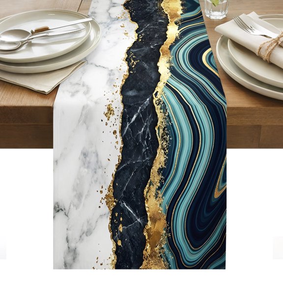 Marble Table Runner Abstract Luxury Modern Chic Luxury Tablerunners 13 x 36 Inch, Table Decorations Tabletop Scarf for Summer Gathering Holiday Farmhouse Kitchen Dining Decor