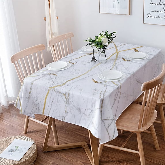 Marble Tablecloth Waterproof Tablecloths, Gray Gold White Marble Table Cloth Dining Table Cover Cloth for Kitchen Party Outdoor Tabletop Decor, Rectangle Tablecloth 60x84 Inch