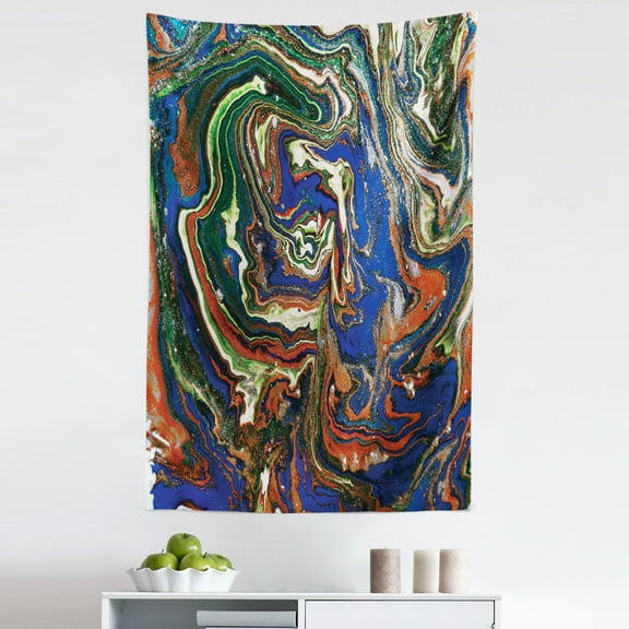Marble Tapestry, Colorful and Abstract Design of Quirky Natural Veins Stains Watercolor, Fabric Wall Hanging Decor for Bedroom Living Room Dorm, 5 Sizes, Cinnamon Emerald Blue, by Ambesonne