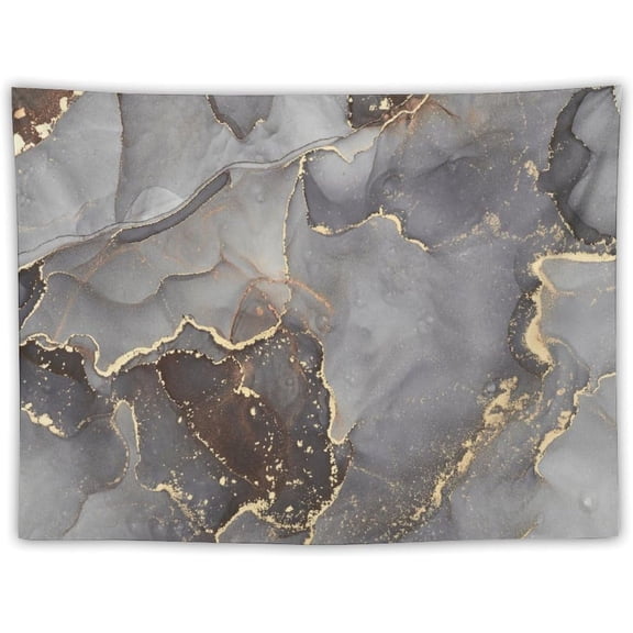 Marble Tapestry Grey and Gold Abstract Geometric Hexagon Wall Hanging 40"x30" for Bedroom Living Room Dorm Decor