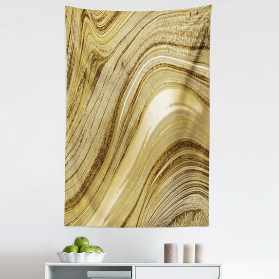 Marble Tapestry, Modern Natural Style Formations Golden Yellow Toned Waves and Stains, Fabric Wall Hanging Decor for Bedroom Living Room Dorm, 5 Sizes, Dark Mustard and Fawn, by Ambesonne