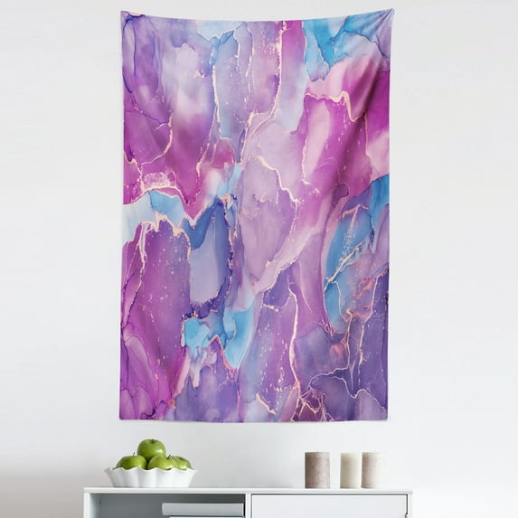 Marble Tapestry, Modern Pastel Shadowy Stains and Forms Marbling Inspired Abstract Design, Fabric Wall Hanging Decor for Bedroom Living Room Dorm, 5 Sizes, Fuchsia Lavender Blue, by Ambesonne