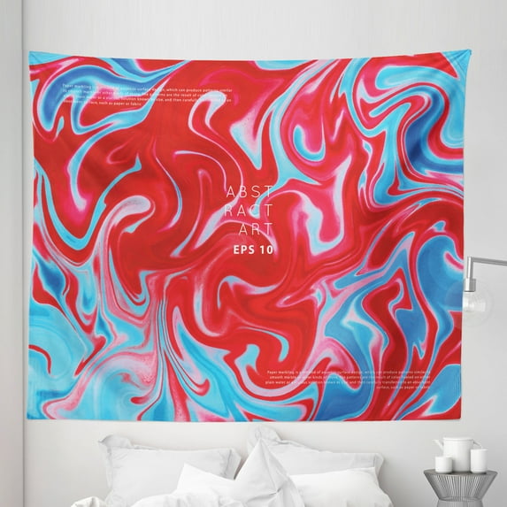 Marble Tapestry, Modern Themed Illustration of Trippy Mixing Cold and Warm Colors Print, Fabric Wall Hanging Decor for Bedroom Living Room Dorm, 5 Sizes, Dark Blue and Sky Blue, by Ambesonne