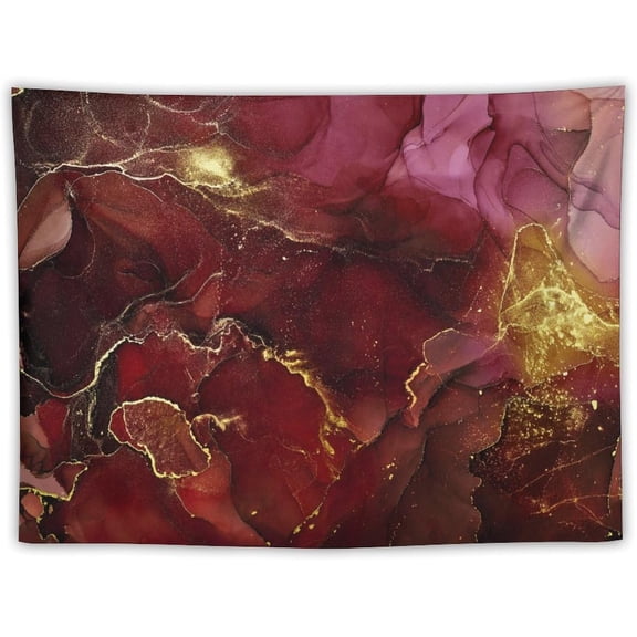 Marble Tapestry, Red Gold Abstract Geometry Hexagon Pattern Texture Tapestry Wall Hanging for Bedroom Living Room Dorm Decor, 40"x30"