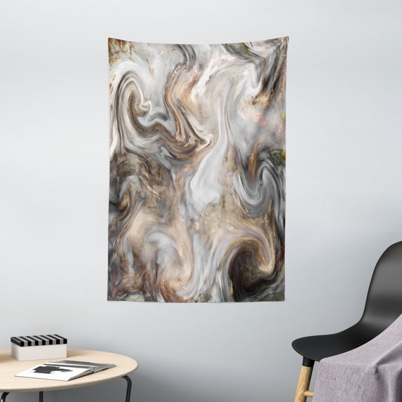 Marble Tapestry, Retro Style Paintbrush Colors in Marbling Texture Watercolor Artwork, Wall Hanging for Bedroom Living Room Dorm Decor, 40W X 60L Inches, Sand Brown Dust Pale Grey, by Ambesonne