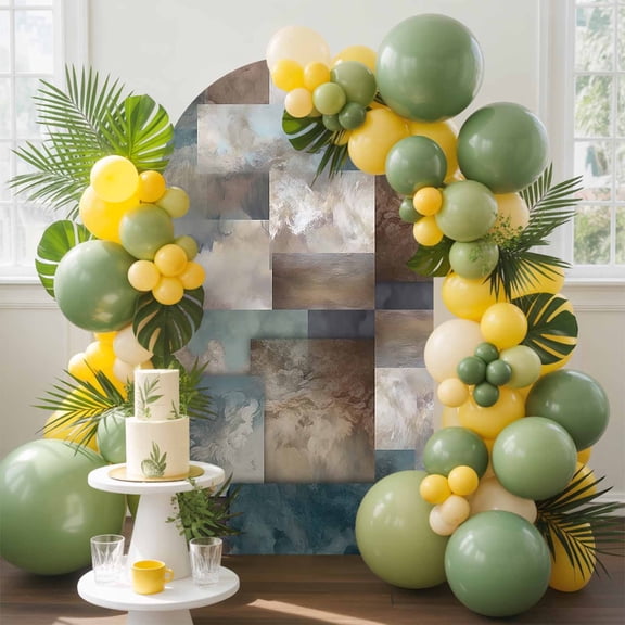 Marble Teal Arch Backdrop Cover, 5FT, Brown Abstract Geometric Lines Spandex Arch Covers Double-Sided Backdrop for Wedding Birthday Party Photo Background Decoration