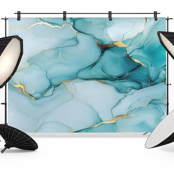 Marble Teal Backdrop for Photoshoot,Photography Photo Studio Background Wall Backdrop,Golden Ink Painting Abstract Modern Back Drop Banner Panel for Portraits Wedding Party Live Streaming Decor 7x5Ft
