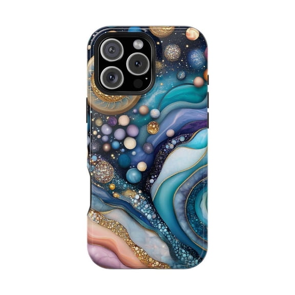 Marble Teal Purple Abstract Swirls Cosmos Phone Case for 11 12 13 14 15 16 17 Pro Max