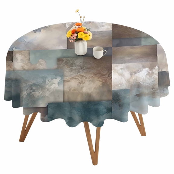 Marble Teal Round Tablecloth 60 inches Brown Abstract Geometric Lines Waterproof Oil-Proof Table Cloth Round Table Cover for Holiday Party Picnic Dinner Decor Indoor and Outdoor Use