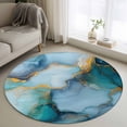 thumbnail image 1 of Marble Teal Yellow Round Area Rug 3.3 FT, Non Slip Small Entryway Kitchen Mat, Abstract Art Ink Painting Washable Soft Circular Rug Non-Shedding Door Mat for Bathroom Playroom Kids Room, 1 of 9