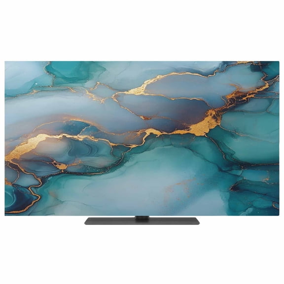 Marble Teal Yellow TV Dust Cover,Stretchable TV Screen Desktop Computer Protector Cover,Modern Abstract Art Ink Painting Television Dustproof Slipcover for 19–24 Inch Flat or Curved TVs