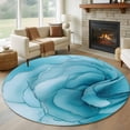 thumbnail image 1 of Marble Texture 8FT Round Area Rugs for Living Room 111 Light Blue Lines Ink Art Watercolor Ultra-Thin Non-Slip Round Rugs Machine Washable Low Pile Circle Carpet for Bedroom Kitchen Nursery, 1 of 9