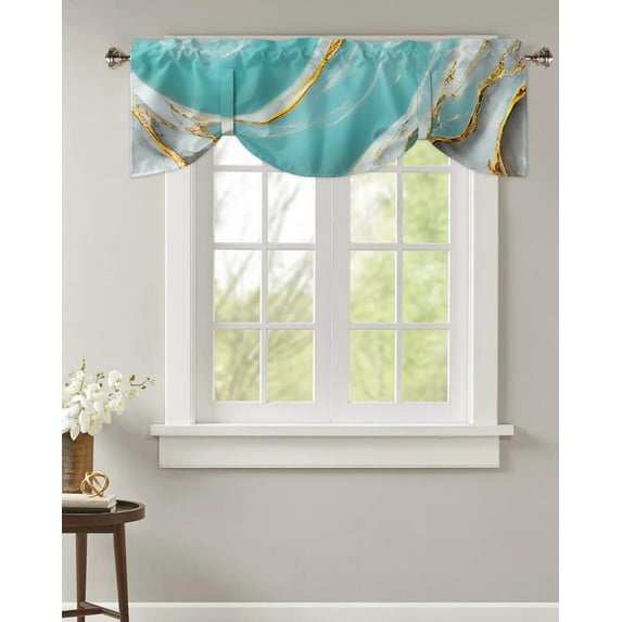 Marble Texture Aqua Kitchen Curtains Balcony Adjustable Roman Blinds Small Short Curtain for Living Room