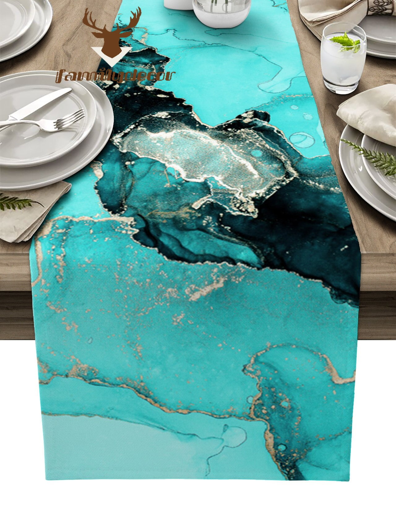 Marble Texture Aqua Table Runner Home Wedding Decor Table Flag Mat