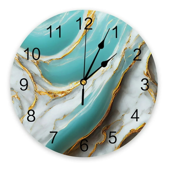 Marble Texture Aqua Wall Clocks Silent Living Room Decoration Round Wall Clock Home Bedroom Kitchen Wall Decor Clocks(10 Inch)