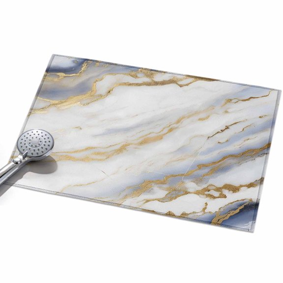 Marble Texture Area Rug, Abstract White Gold Wave Modern Style Non-Slip Felt Rubber Backing Rectangle Indoor Carpet Washable Rugs for Living Room Bedroom 2x3ft