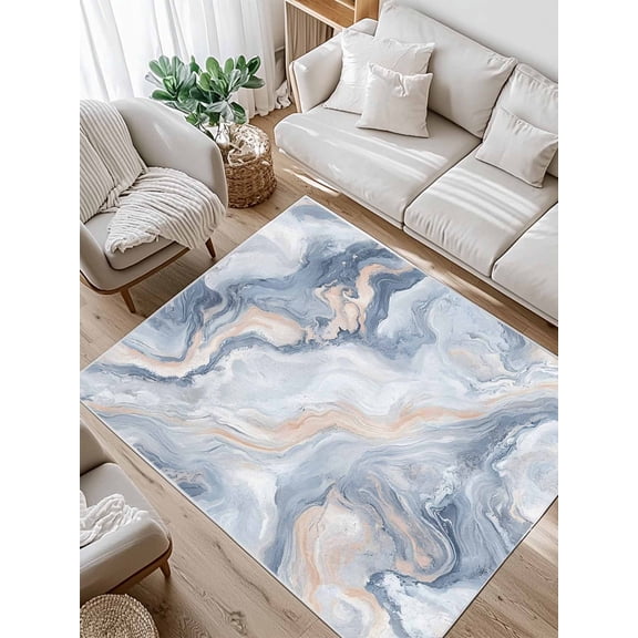 Marble Texture Area Rug for Bedroom 2.7x5 Ft Elegant Gray Blue Tone Watercolor Effect Super Soft fuzzy Throw Rug Non-Slip Fluffy Plush Indoor Floor Carpet for Living Room Nursery Home Decor