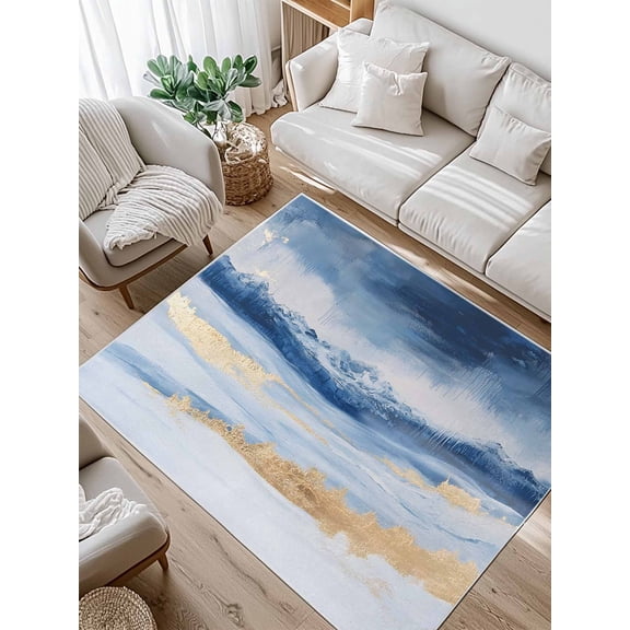 Marble Texture Area Rug for Bedroom 3x5 Ft Abstract Gradient Ocean Blue Gold Waves Super Soft fuzzy Throw Rug Non-Slip Fluffy Plush Indoor Floor Carpet for Living Room Nursery Home Decor