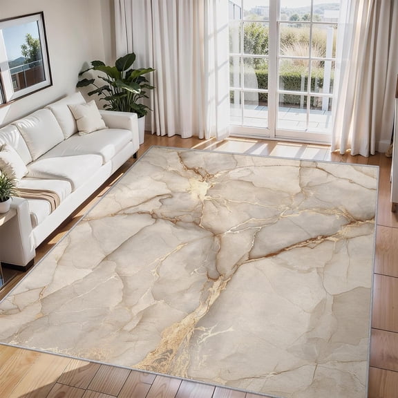 Marble Texture Area Rug Beige Pattern Carpet Washable Non Slip Soft Living Room Bedroom Entrance Mat 2x3ft