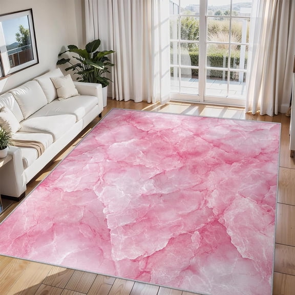 Marble Texture Area Rug Pink Abstract Carpet Washable Non Slip Soft Living Room Bedroom Entrance Mat 3x4ft