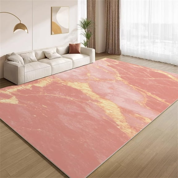 Marble Texture Area Rugs, Pink Gold Blush Carpet, Washable Non Slip Low Pile Soft Rug for Living Room Bedroom Decor Mat 3ftx5ft