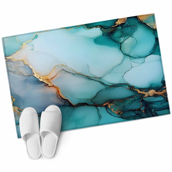 Marble Texture Area Rug 2x3ft Abstract Green Gold Crack Modern Style Non-Slip Washable Square Rugs Soft Felt Indoor Floor Mat for Bedroom Kitchen Living Room Bathroom