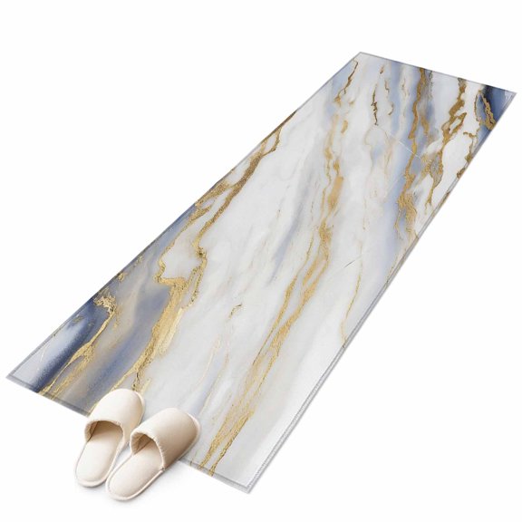 Marble Texture Area&nbsp;Rug 2x6ft Abstract White Gold Wave Modern Style Non-Slip&nbsp;Washable Square&nbsp;Rugs Soft Felt Indoor Floor Mat for Bedroom Kitchen Living Room Bathroom