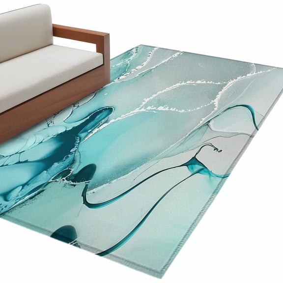 Marble Texture Area&nbsp;Rug 3x5ft Turquoise Marble Tier Abstract Art Non-Slip&nbsp;Washable Square&nbsp;Rugs Soft Felt Indoor Floor Mat for Bedroom Kitchen Living Room Bathroom