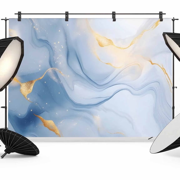 Marble Texture Backdrop for Photography, Blue Gold Ornamental Blending Photo Backdrop Portrait Background Party Banner Photo Backgrounds for Studio Booth Props, 8x6ft