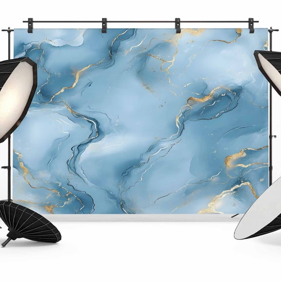 Marble Texture Backdrop for Photography, Gold Blue Crack Abstract Gradient Art Photo Backdrop Portrait Background Party Banner Photo Backgrounds for Studio Booth Props, 12x8ft