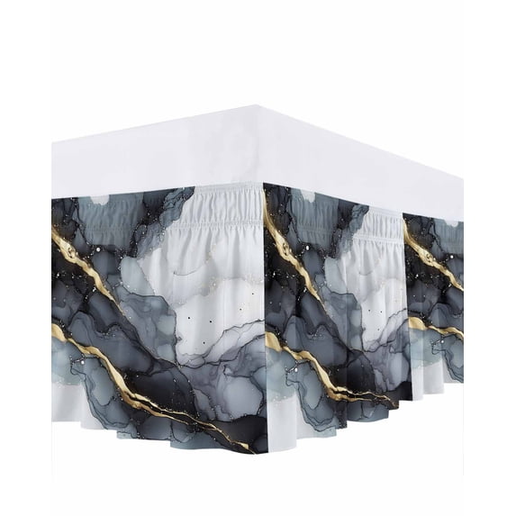 Marble Texture Bed Skirt California King Size 18" Drop Gray Marble Abstract Art Ruffled Wrap Around Bed Skirts Adjustable Elastic Bedskirt Dust Ruffle for California King Size Bed