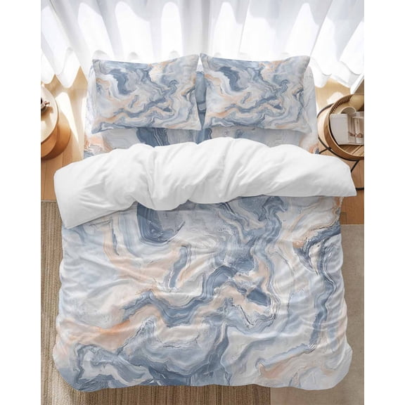 Marble Texture Bedding Duvet Cover Set King Size 4 Pieces Elegant Gray Blue Tone Vortex Effect Bedding Set with Zipper Closure, 1 Comforter Cover 92x106 Inches 1 Flat Sheet & 2 Pillow Cases