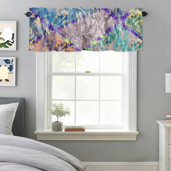 Marble Texture Blue Turquoise Valances for Windows,Kitchen Valance Rod Pocket Short Curtain, Modern Geometric Abstract Art Valance Curtain Window Valances for Bedroom Bathroom Living Room 42x18in